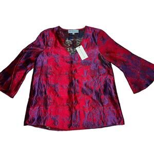 Tuckernuck Shirt Womens Size XS Purple Pink Jacquard Blouse Top 3/4 Bell Sleeves